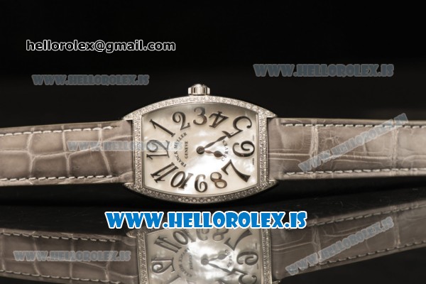 Franck Muller CINTR?E CURVEX Diamond Bezel With Grey Calfskin Strap Swiss Ronda 762 Quartz White Dial - Click Image to Close